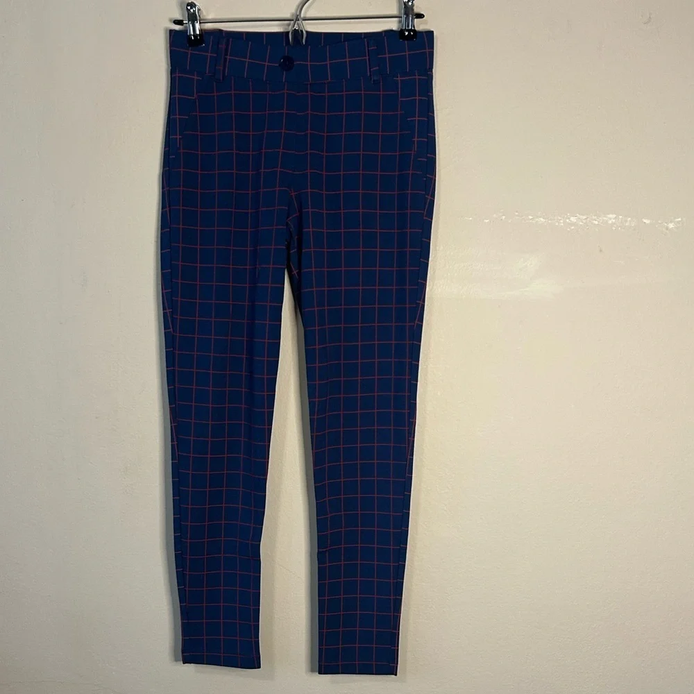 Betabrand Blue and Red Windowpane Pant - Picture 2 of 5